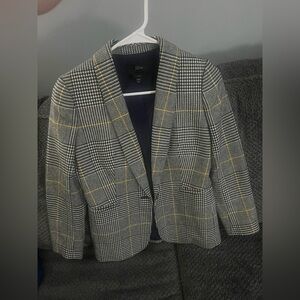 J. Crew Women's Houndstooth Blazer with Yellow Accents